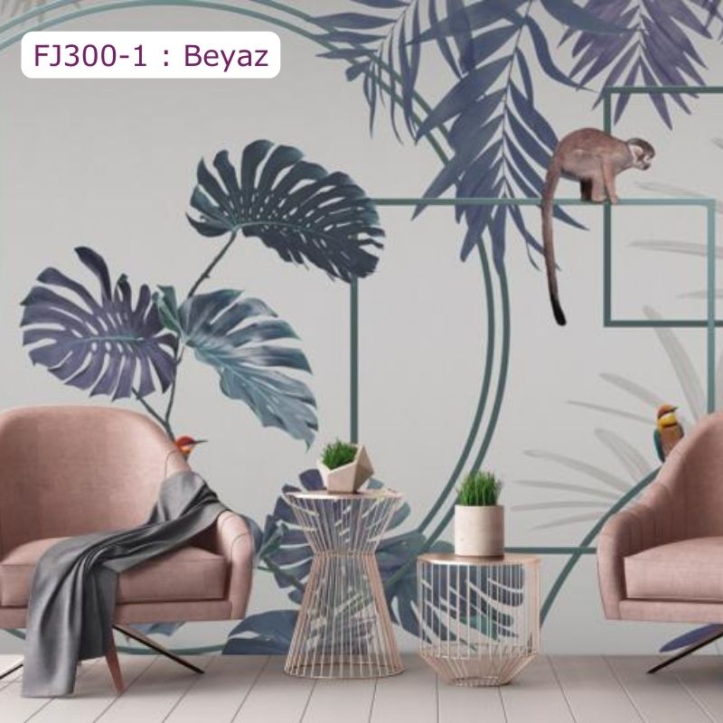 FJ300 | Maymun ve Kuş Desenli Poster Duvar Kağıdı
