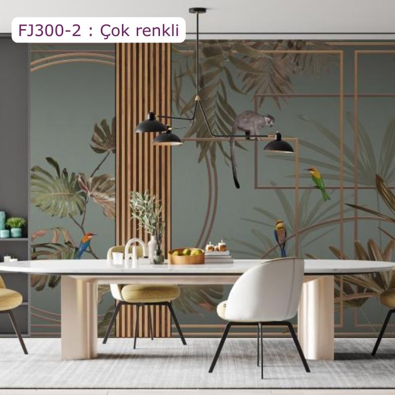 FJ300 | Maymun ve Kuş Desenli Poster Duvar Kağıdı