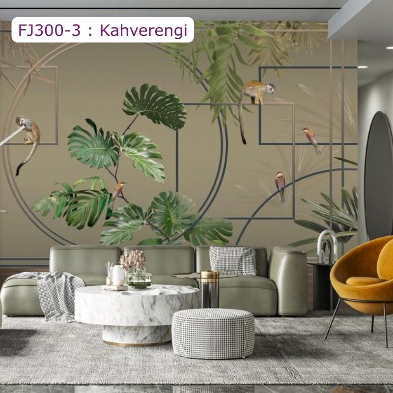 FJ300 | Maymun ve Kuş Desenli Poster Duvar Kağıdı